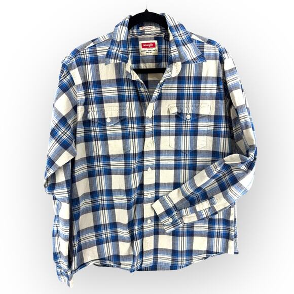 Wrangler Flex for Comfort Blue Plaid Button Down Shirt Sz L | Utility Stretch - Picture 1 of 4